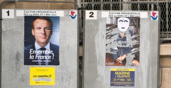 Campaign posters for the 2017 French elections, Le Pen's defaced. Source: Flickr, Lorie Shaull, https://bit.ly/3MgCGJS.