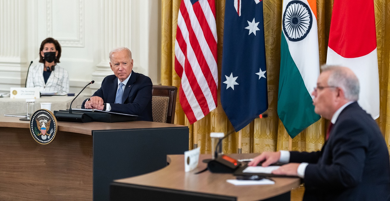 President Biden listens to Prime Minister Scott Morrison at a Quad meeting September 2021.
Source: Adam Schultz/Official White House.
https://bit.ly/37z45rL