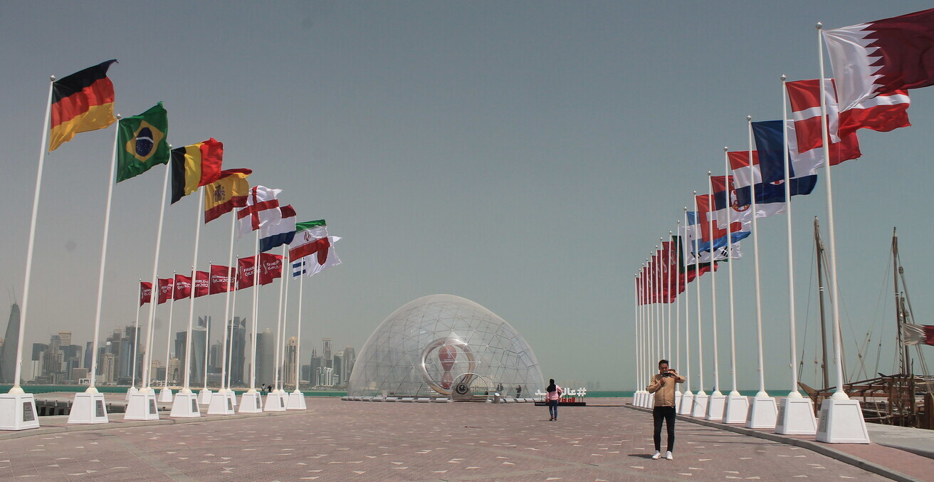 A promotional display for the FIFA World Cup competitors in Doha. Source: Robert Wilson, Flickr, https://bit.ly/3aqRWH3.