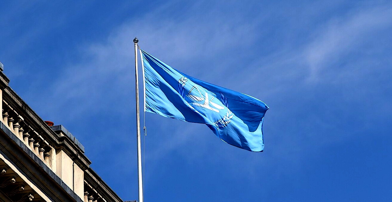 The flag of the International Criminal Court flies on the Foreign Office building in London, 17 July 2018.
Source: Foreign and Commonwealth Office.
https://bit.ly/3aQ4DeD