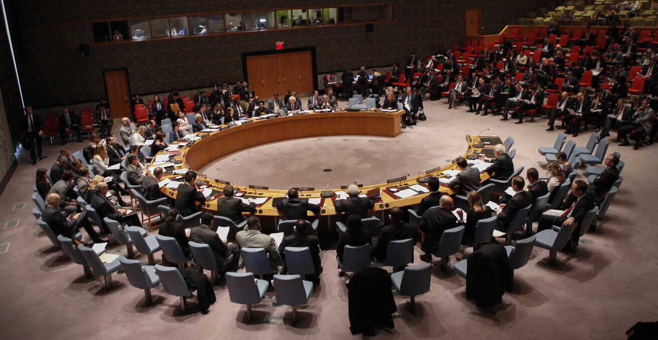 
General View of the room where European Union Foreign Policy Chief Federica Mogherini speaks to the security council at U.N. Head Quarters on March 09, 2015 in New York.  Source: European External Action Service, Flickr, https://bit.ly/3zGKKyM.