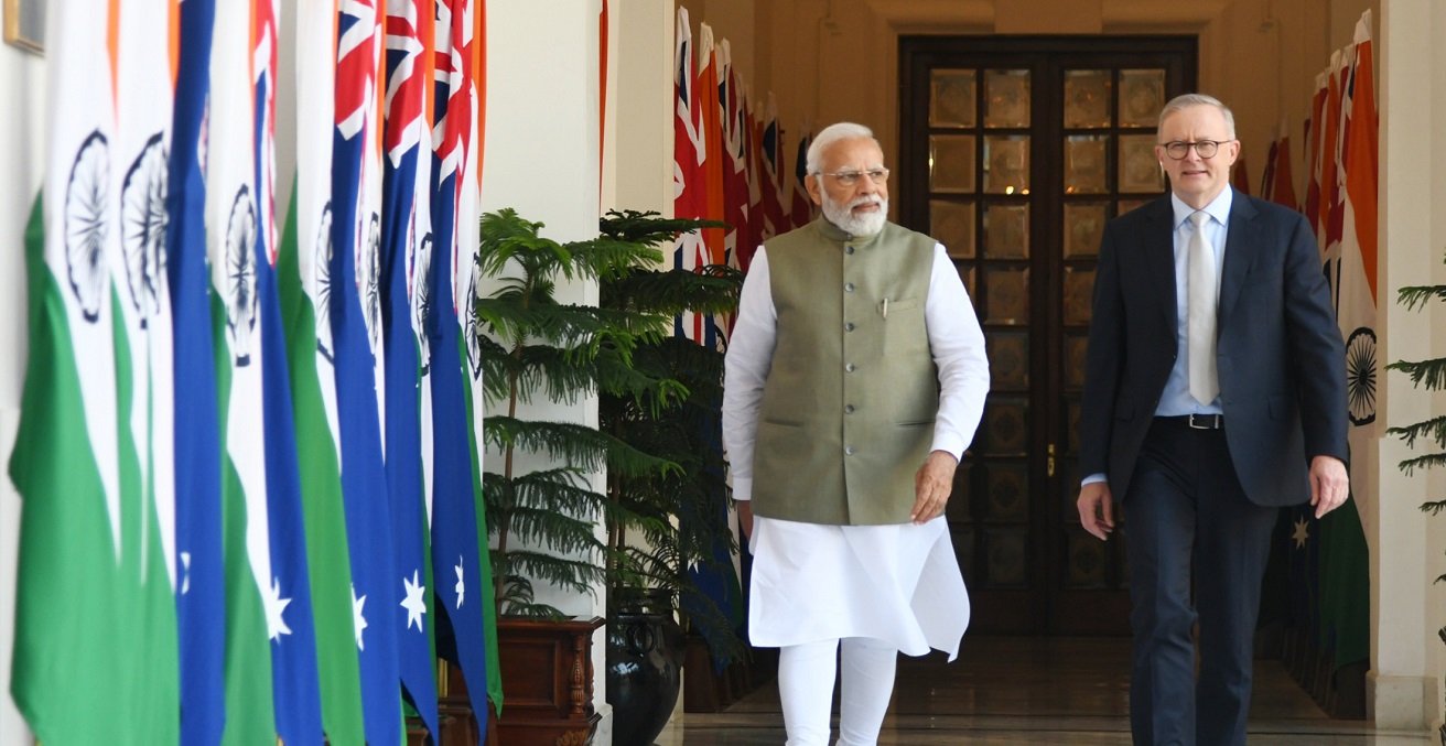 PM meeting the Australian Prime Minister, Mr. Anthony Albanese at Hyderabad House, in New Delhi on March 10, 2023. Source: Office of the Prime Minister of India/https://bit.ly/3JWi4bm