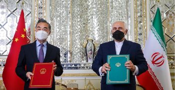 Wang Yi and Mohammad Javad Zarif at the Ministry of Foreign Affairs of Iran, after signing the 25-year cooperation deal between China and Iran, 2021-03-27. Source: Mohammad Sadegh Nikgostar/http://bit.ly/3MDqczz