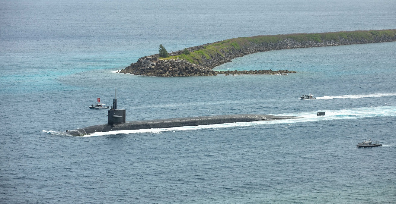 The ballistic missile submarine USS Maine arrives at Naval Base Guam, April 18, 2023. Source: Navy Petty Officer 1st Class Joshua M. Tolbert/https://bit.ly/3IjtJA2