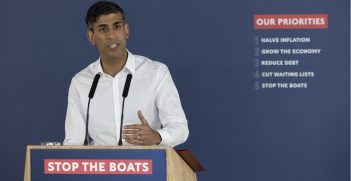 05/06/2023. Dover, United Kingdom. Prime Minister Rishi Sunak gives a press conference after visiting a Border Force cutter boat in the Dover Strait. Picture by Simon Dawson / No 10 Downing Street/https://bit.ly/3JHf0j5