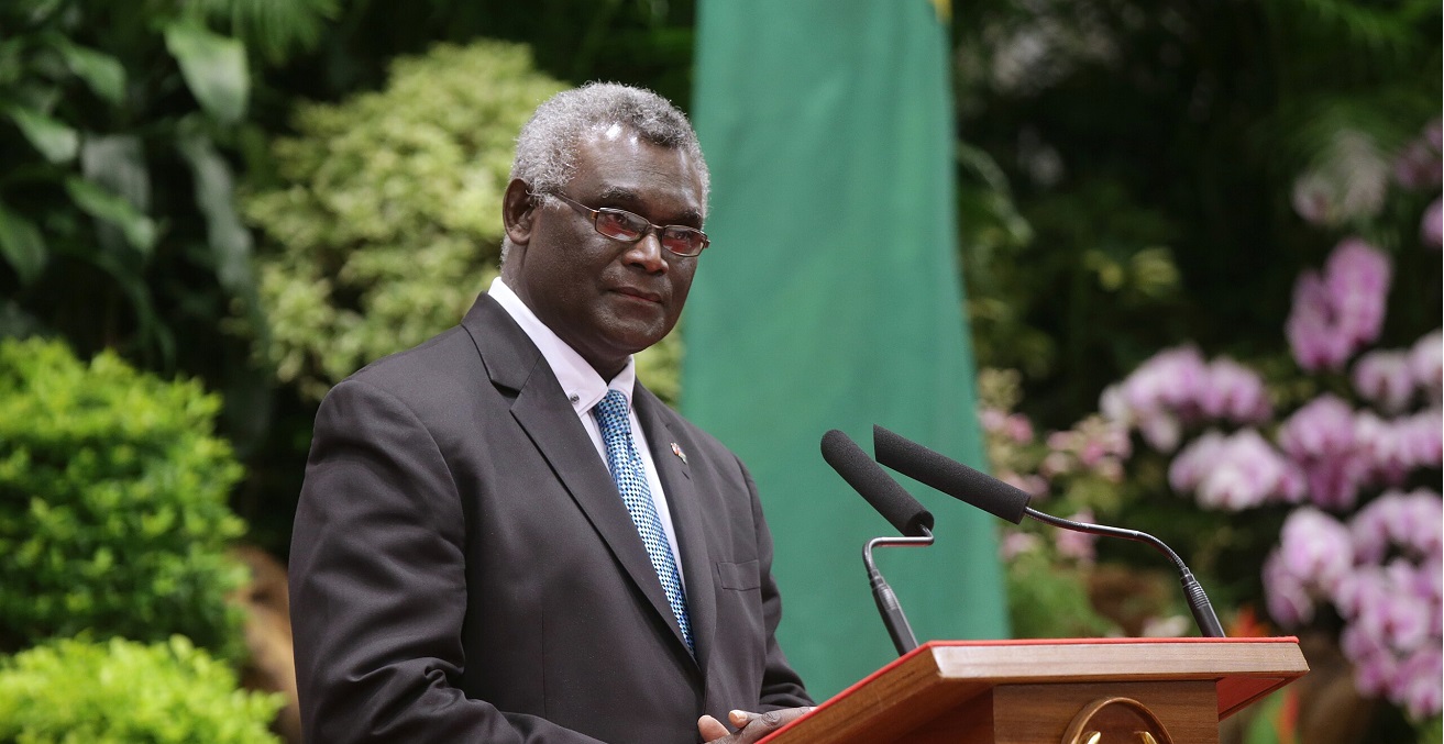 Solomon Islands Prime Minister Manasseh Sogavare gives a speech in Taiwan, 2017. Source: Presidentical Office 
 Building, Taiwan / https://bit.ly/3YdWeWD 