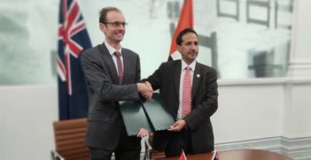Signing the Memorandum of Understanding at Lot Fourteen, Adelaide. (Left to right) Anthony Murfett, Deputy Head of the Australian Space Agency, with His Excellency Dr Mohammed Nasser Al Ahbabi, Director General of the UAE Space Agency. Source: Australian Government Department of Industry, Science and resources / http://surl.li/lgiqx