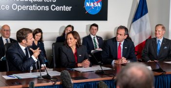 ice President Kamala Harris delivers remarks prior to meeting with French President Emmanuel Macron and NASA Administrator Bill Nelson for an Earth Science briefing, Wednesday, Nov. 30, 2022, at the Mary W. Jackson NASA Headquarters building in Washington. Source: NASA / http://surl.li/lgiwk
