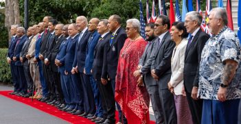 President Joe Biden takes a family photo with Pacific Islands Forum leaders, Monday, September 25, 2023, at the South Portico of the White House. Source: White House / https://t.ly/yj8Ix
