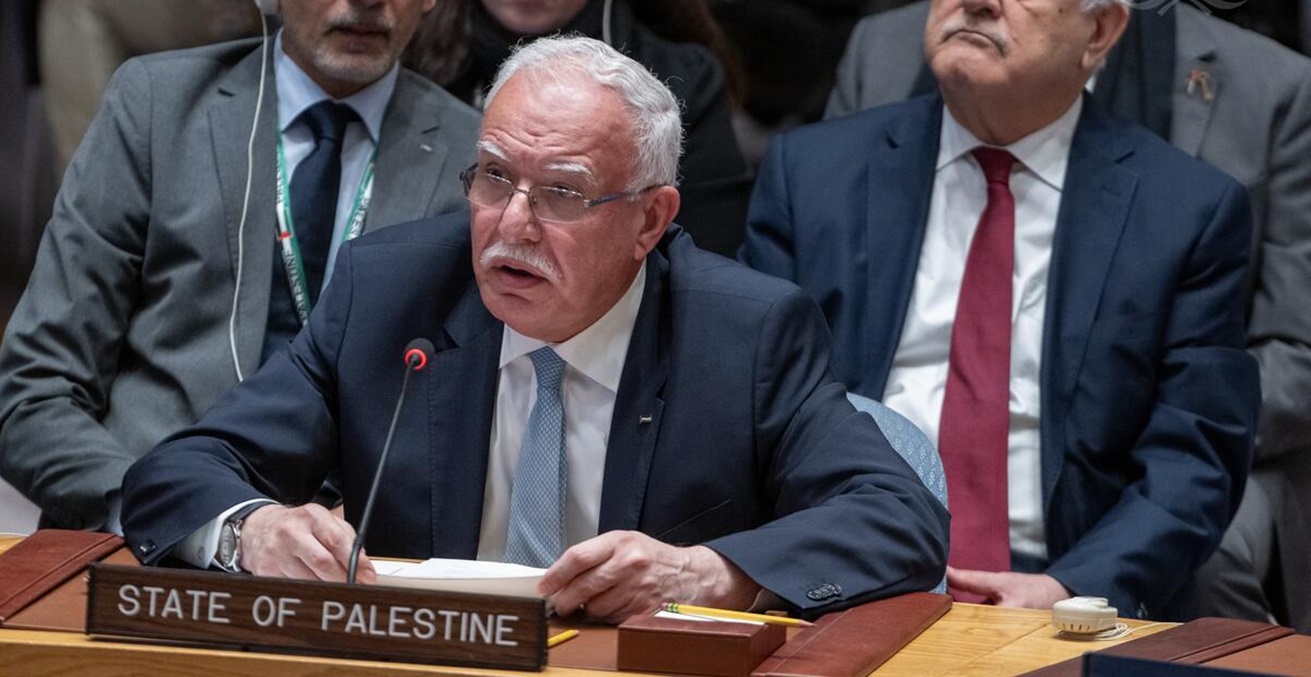 Riad Al-Malki, Minister for Foreign Affairs of the State of Palestine,
addresses the Security Council meeting on the situation in the Middle East, including the Palestinian question 24 October, 2023. Source: United Nations / https://t.ly/p8lvy