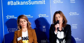 Majlinda Bregu, Secretary-General of the Regional Cooperation Council (RCC); Tanja Fajon, Member of European Parliament Delegation for relations with Bosnia and Herzegovina, and Kosovo*; and Trustee of Friends of Europe. source: Friends of Europe / https://t.ly/ambBU