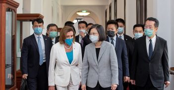 Nancy Pelosi visited Taiwan in early August 2022 to meet with President Tsai Ing-wen at the presidential office of the Republic of China. The photo shows Pelosi and Tsai talking in the corridor of the Presidential Palace, taken by Presidential. Source: Photographer Wang Yu Ching / https://t.ly/6bZ76