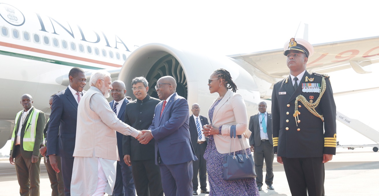 PM arrives at Waterkloof Air Force Base, in South Africa on August 22, 2023. Source: Office of the Prime Minister, India / https://t.ly/GZWmM PM arrives at Waterkloof Air Force Base, in South Africa on August 22, 2023. Source: Office of the Prime Minister, India / https://t.ly/GZWmM