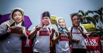 Indonesia demonstration at parliament - Indonesian anti-corruption civil society organisations rejected the Regional Elections Bill which changes direct elections so that they become an indirect election. Source: Transparency International / https://t.ly/kss7H